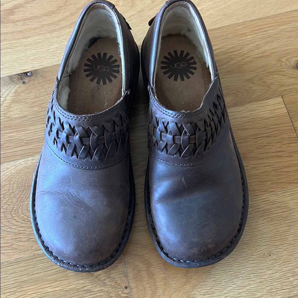 UGG Dark Brown Woven Leather Slip-Ons